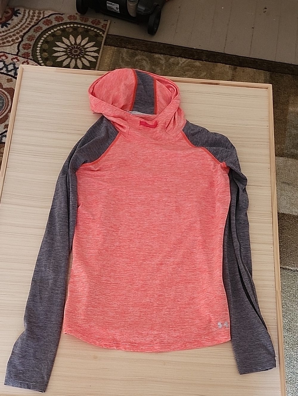 Under Armour Women's Coral Pink and Gray Hooded Long Sleeve Top